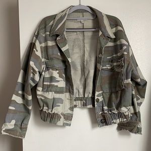 Ten Sixty Sherman crop camp jacket in a olive grey combo